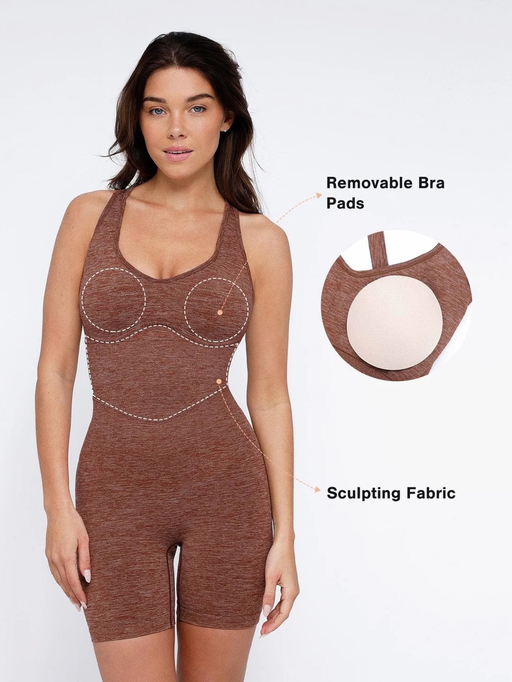 Seamless Sport Cross back, Scoop-Neck Shaper Romper - Picture 3 of 7